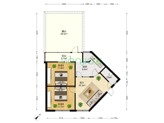 教场南里 2室1厅1卫 57平方