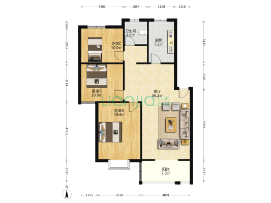 东宇雅苑 3室1厅1卫 107平方