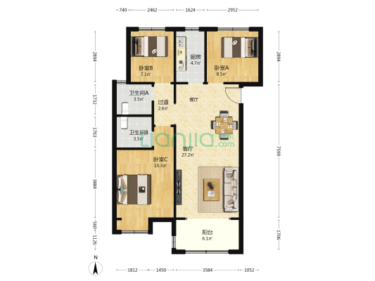 正商云湖上院 3室1厅2卫 112平方