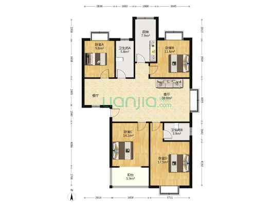 馨源 4室1厅2卫 136平方