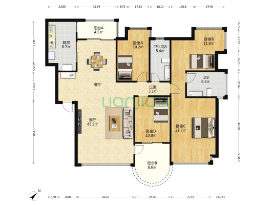 世邦一水岸名园 4室1厅2卫 159平方