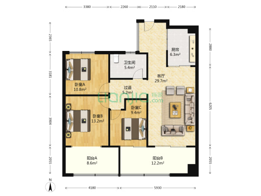 合成景园东区 3室1厅1卫 86平方