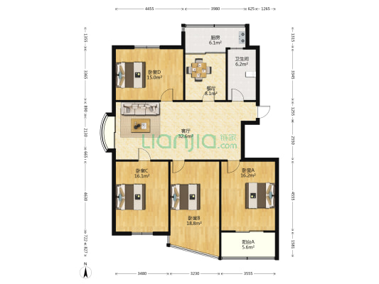 达荣苑 4室2厅1卫 148平方