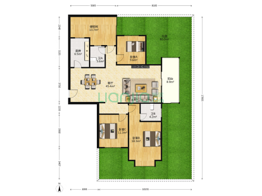 建业桂园 3室1厅2卫 130平方