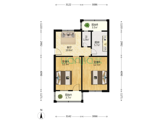 外贸土产家属院 2室1厅1卫 59平方