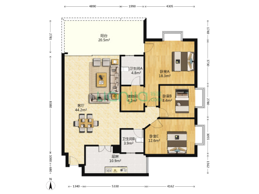 世纪花园 3室1厅2卫 157平方