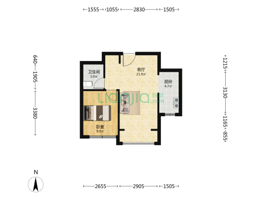张士新居 1室1厅1卫 52平方