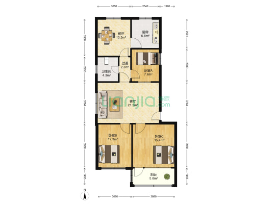 文翠苑 3室2厅1卫 102平方