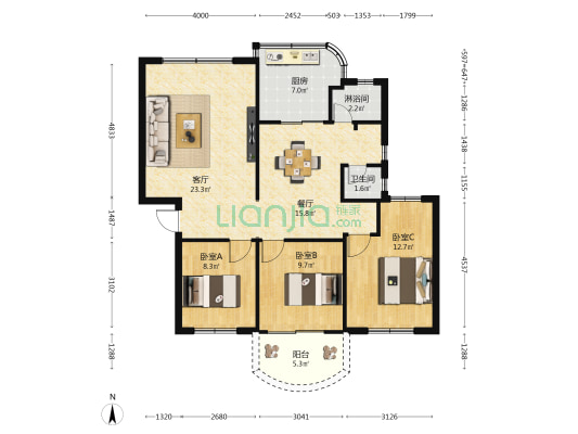 秀英区机关第二宿舍区 3室2厅2卫 91平方