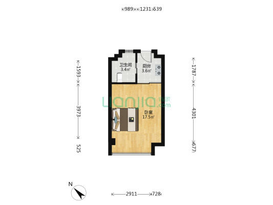 金元商贸城 1室0厅1卫 55平方