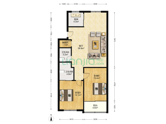营塍居民区 2室1厅2卫 103平方