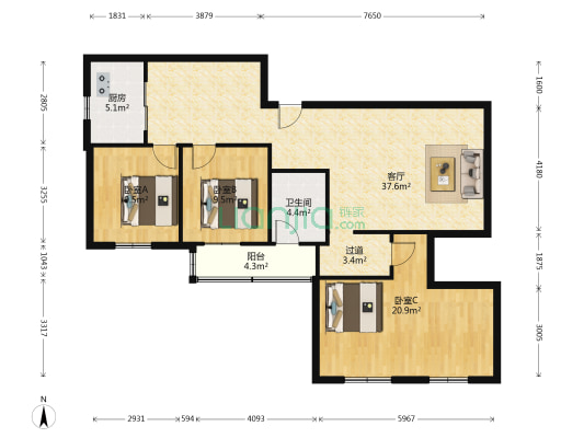 大禹小区 3室1厅1卫 103平方