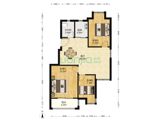 官庄前花园 3室1厅1卫 85平方