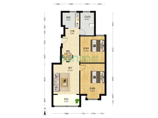 怡丰苑 2室1厅1卫 92平方