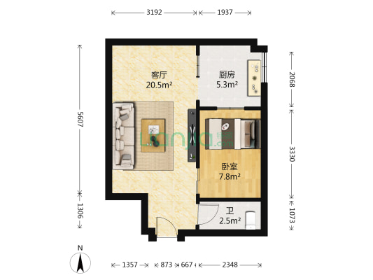 贵惠河滨苑 1室1厅1卫 44平方