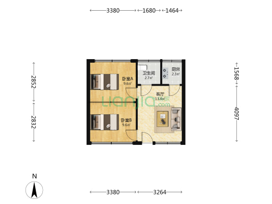 张家巷 2室1厅1卫 53平方
