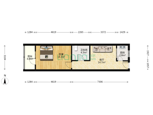 世家新苑 1室1厅1卫 60平方