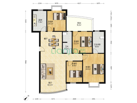 锦华金都 4室1厅2卫 132平方