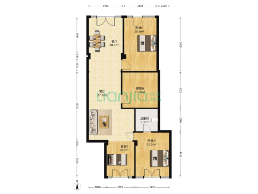 明辉城市花园 3室2厅1卫 152平方