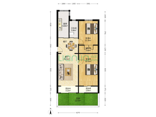 蛤蟆院 2室1厅1卫 76平方