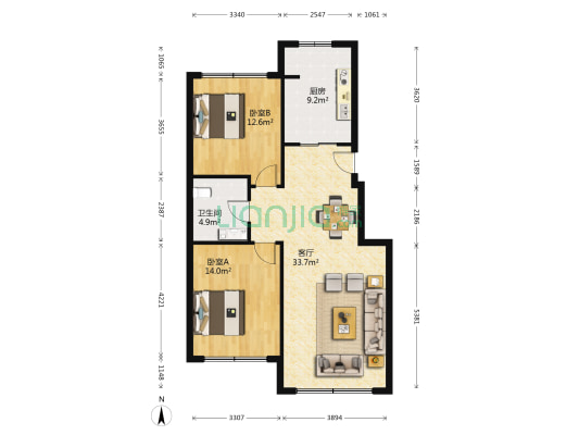 壹湖国际 2室1厅1卫 94平方