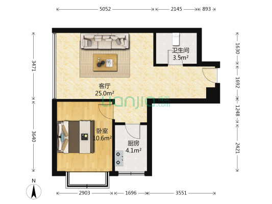 倚能城市之光 1室1厅1卫 62平方