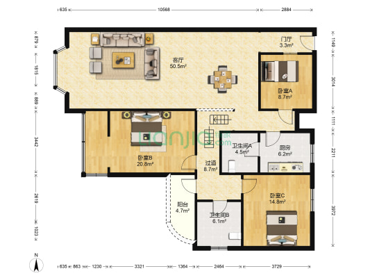 花卉勇智苑 3室1厅2卫 149平方