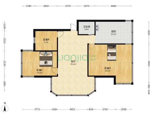 华海小区北院 3室1厅1卫 98平方