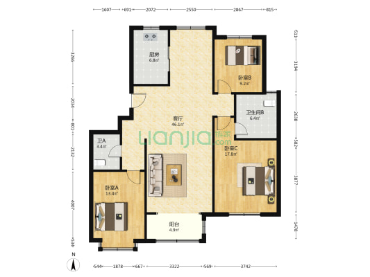 御湖盛苑 3室1厅2卫 139平方