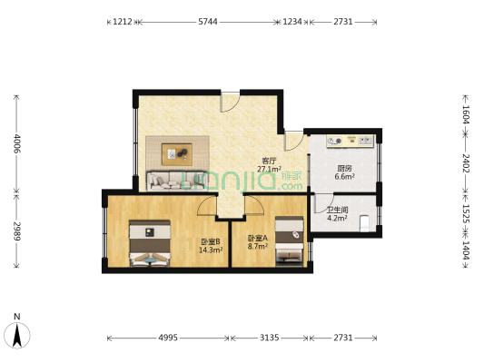 乐街小区 2室1厅1卫 82平方