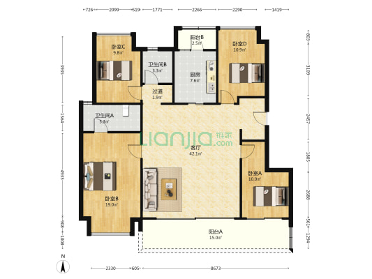 万科璞园璞屿 4室1厅2卫 131平方