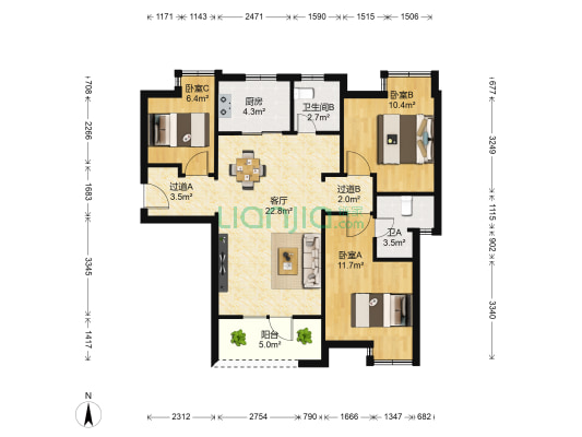 当代云城 3室1厅2卫 98平方