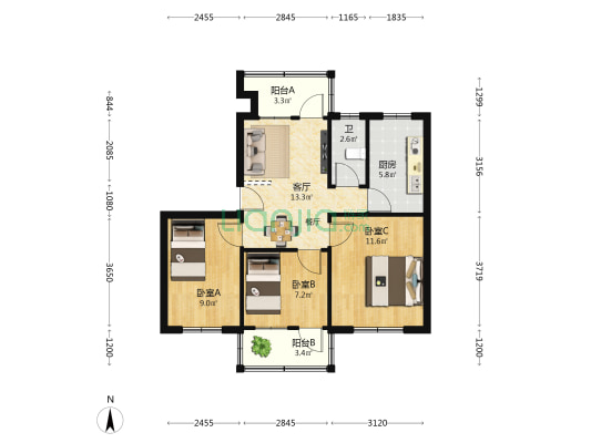 市一中家属院 3室1厅1卫 68平方