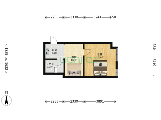 宏坤财富大厦 1室1厅1卫 60平方