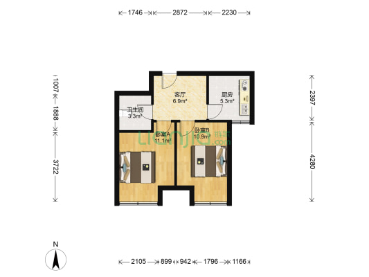 大华爱琴湾 2室1厅1卫 54平方
