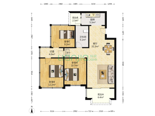 时代都汇D组团 3室1厅1卫 78平方