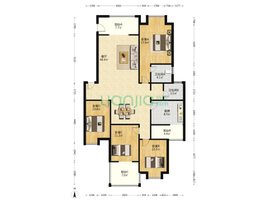 和苑小区 4室1厅2卫 149平方