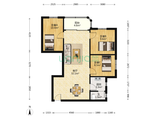 荣威楼 3室1厅1卫 89平方