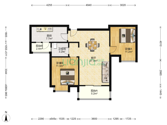 山水悦庭 2室1厅1卫 91平方