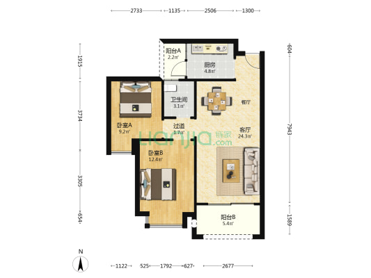 粤林豪庭 2室1厅1卫 77平方