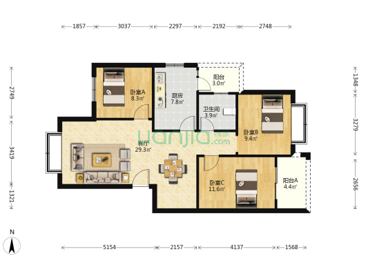 狮堰小区北区 3室1厅1卫 91平方