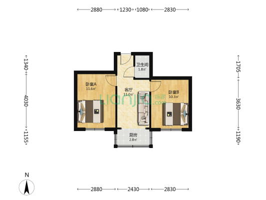 朝北小区 2室1厅1卫 47平方