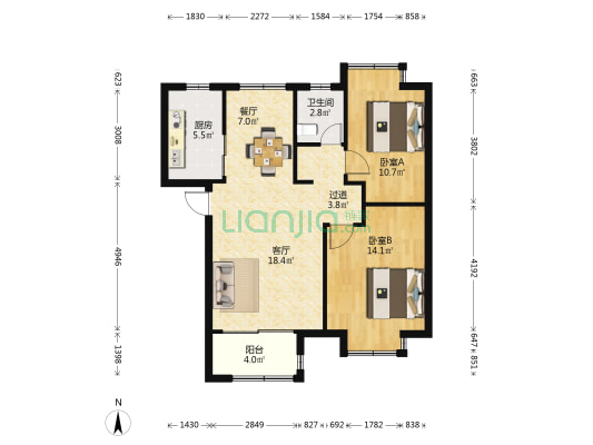 宝龙云滨湾 2室2厅1卫 88平方
