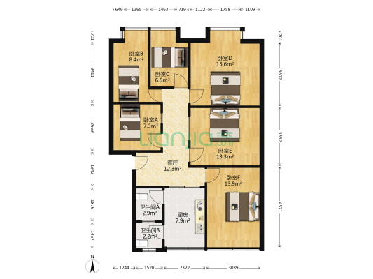 璧玉雅苑 6室1厅2卫 110平方