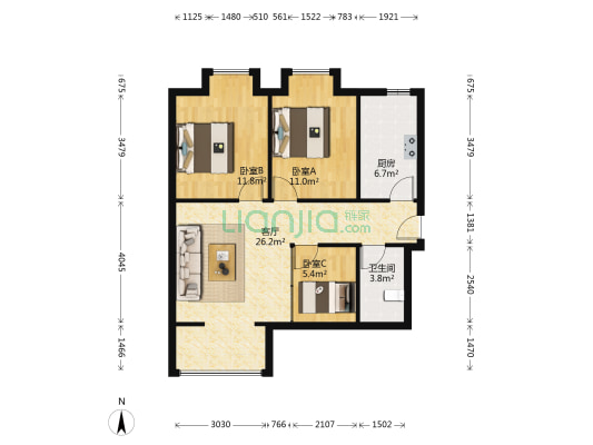 秀林苑东区 3室1厅1卫 83平方