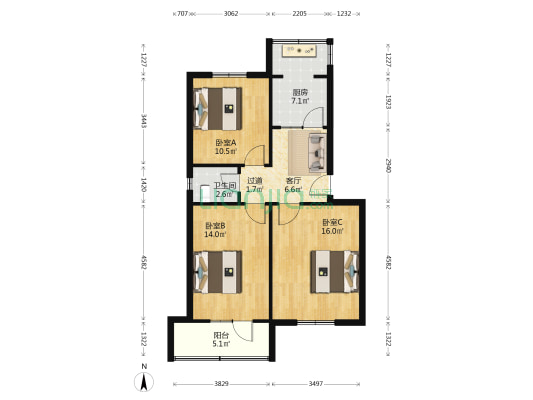 燕兴家属院 3室1厅1卫 73平方