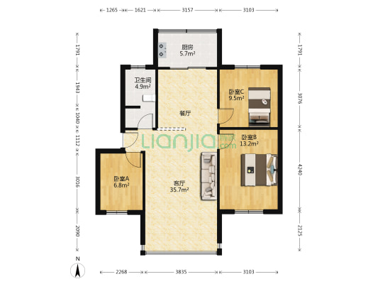 巴士家园A区 3室1厅1卫 79平方