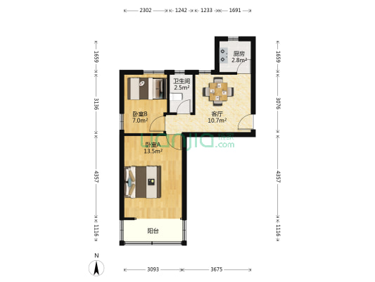 公元新村北区 2室1厅1卫 51平方