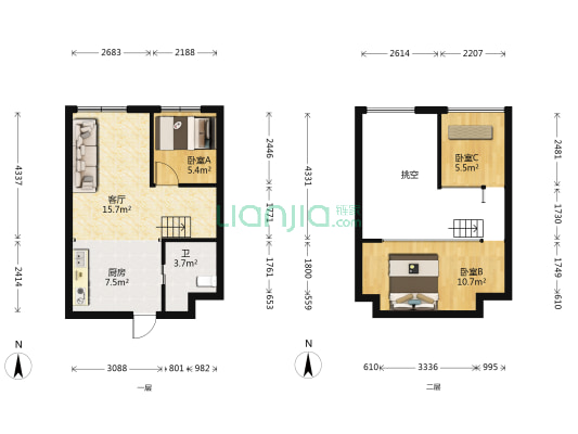 群升星河印象中心 3室1厅1卫 50平方