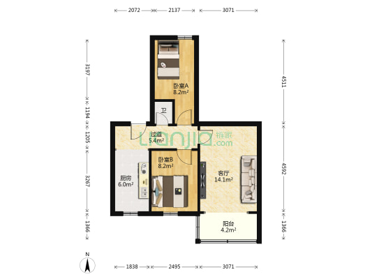 毛纺厂家属院 2室1厅1卫 57平方